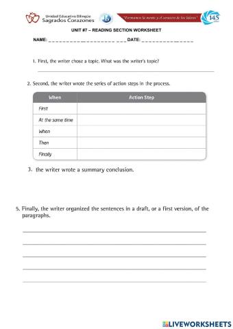Sequence of Events Worksheet
