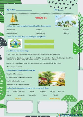 Bài tập cuối tuần TV 2 tuần 34