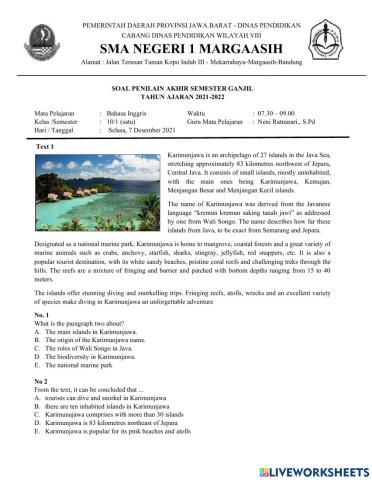 PAS Bahasa Inggris Kelas 10