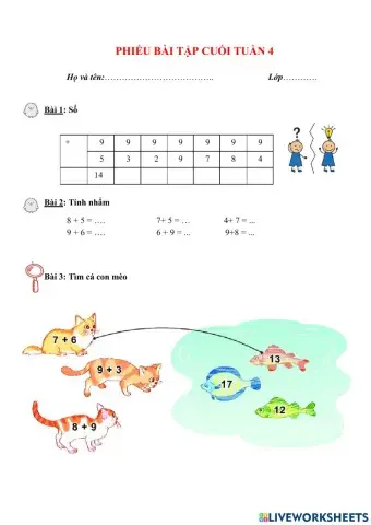 PHIẾU BÀI TẬP CUỐI TUẦN TOÁN LỚP 2 - TUẦN 4