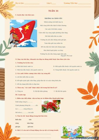 Bài tập cuối tuần TV 2 tuần 31