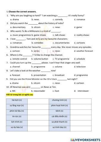 Grade 6 - Unit 7 - Vocabulary Exercise (4, 5, 6)
