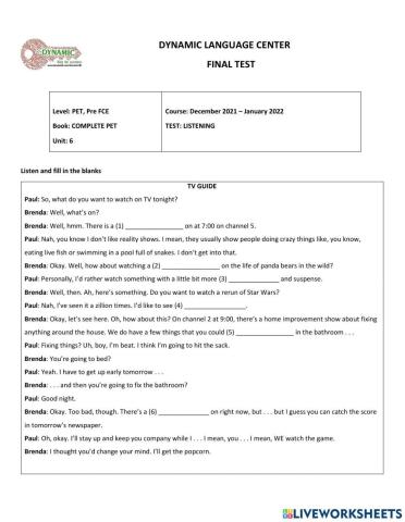 Complete pet - unit 6 - listening