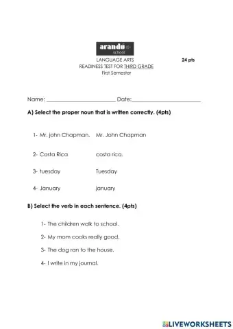 Readiness test for third grade