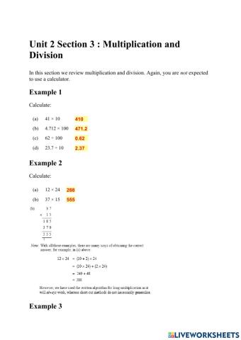 Unit 2 Section 3 : Multiplication and Division
