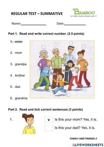 Regular Test - Family and Friends 2 - Summative