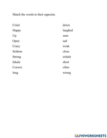 Antonyms Matching Worksheet