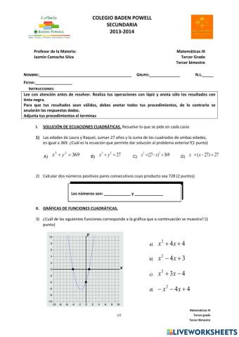 Evaluación: cuadráticas