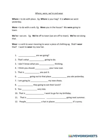 Homophones where, were, we're, wear