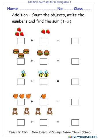 Addition exercises for grade 1