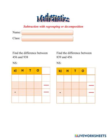 Subtraction With Regrouping or Decomposition 2