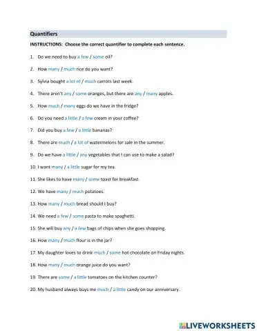 Quantifiers for Food