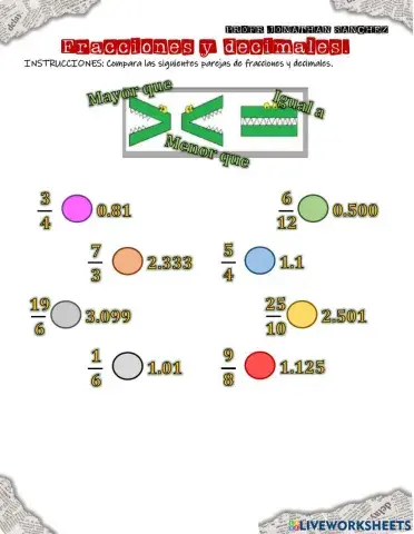 Comparación de decimales y fracciones