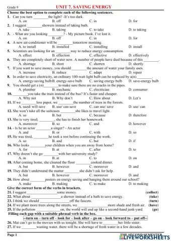 Unit 7 saving energy