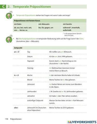 Extra Übungen zu temporalen Präpositionen (bis B1)