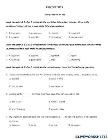 Thi lop 10 - PRACTICE TEST 9