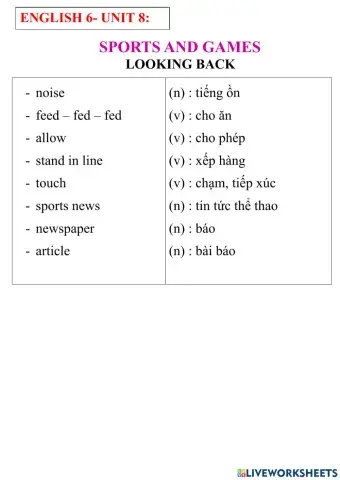 English 6- unit 8- looking back