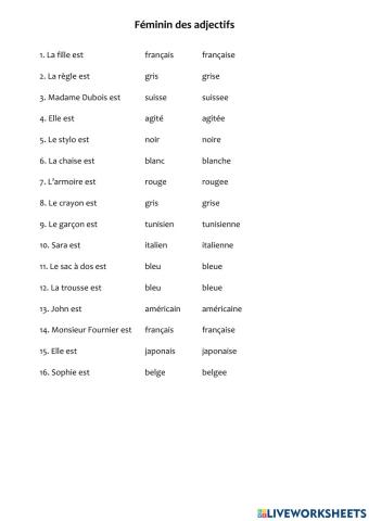 Féminin des adjectifs