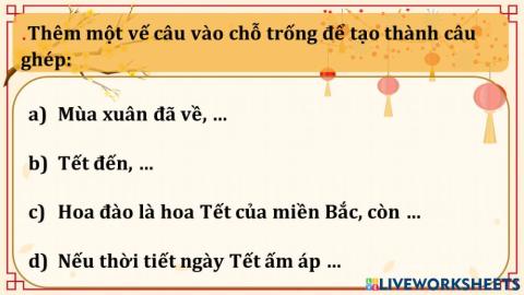 Phiếu Bài tập Câu ghép