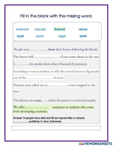 Vocabulary about Volcanic Eruption