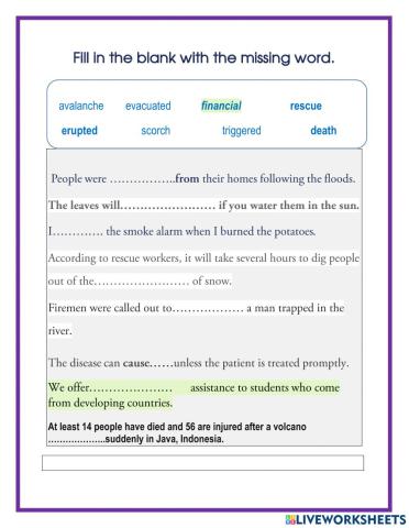 Vocabulary about Volcano Eruption