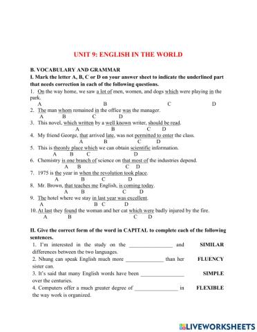 Unit 9 - Vocab and grammar