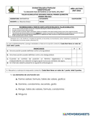 Taller acumulativo matematica primero bgu