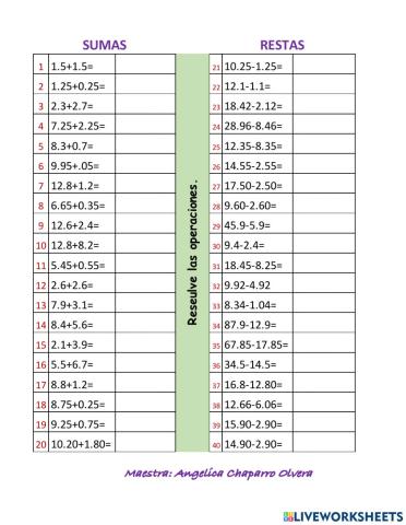 Cálculo con números decimales