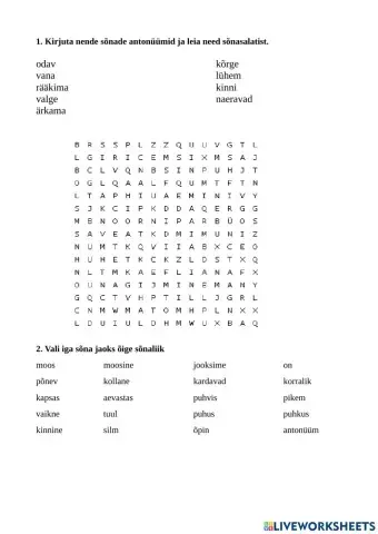 Vastandsõnad, sõnaliigid 3. klass