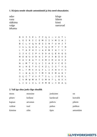 Vastandsõnad, sõnaliigid 3. klass