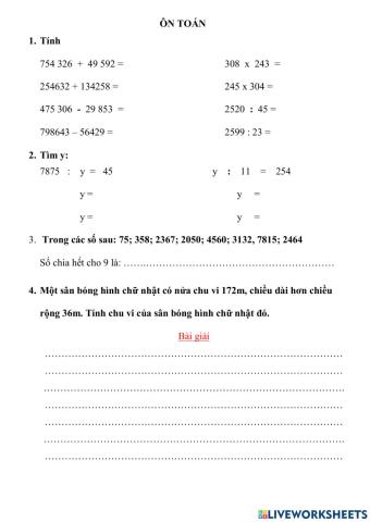 Bài toán ôn tự luận