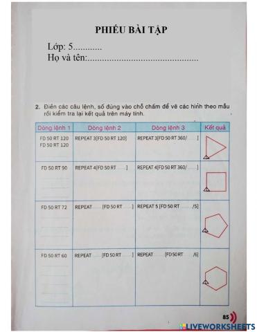 Phiếu bài tập Chủ đề 4 -logo-lớp 5-Tin học