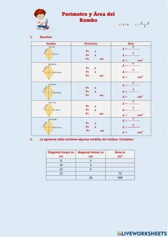 Perímetro y área del Rombo