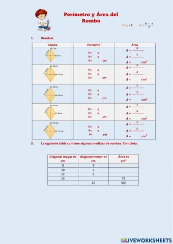 Perímetro y área del Rombo