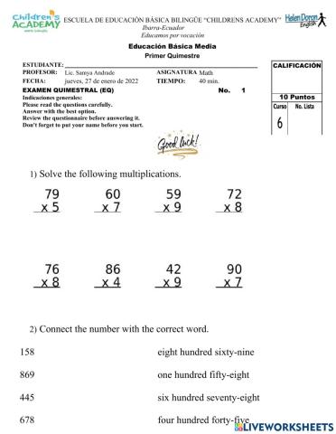 Examen Math 6to