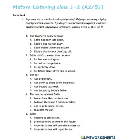 Matura listening 4 (A2-B1)
