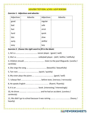 Adjective and adverbs of manners