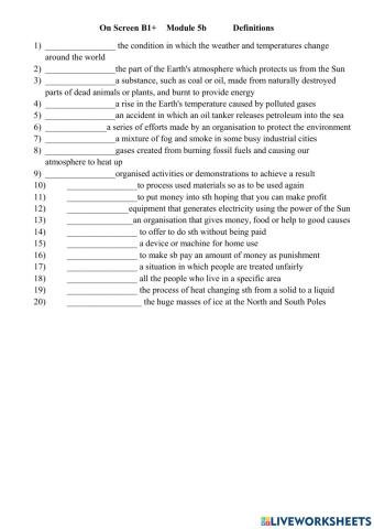 On Screen B1+	Module 5b		Definitions