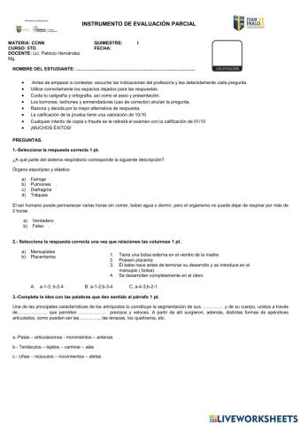 Evaluación Quimestral CCNN 2022