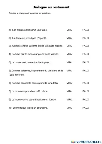 Dialogue au restaurant