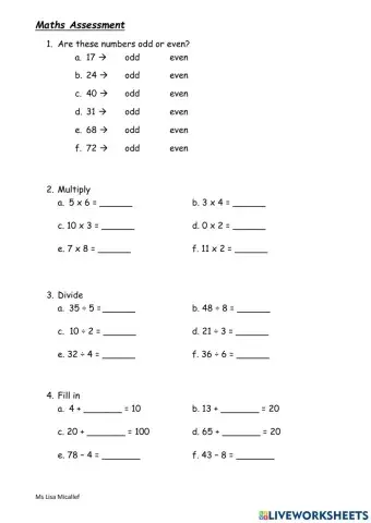 Maths Revision Assessment