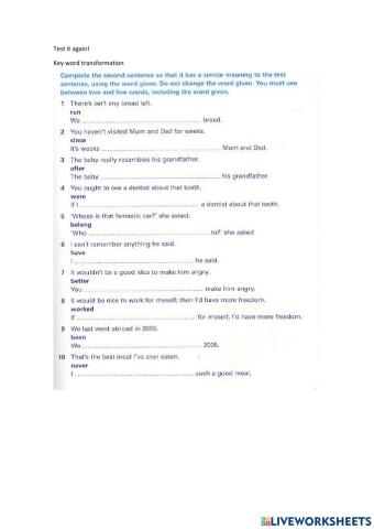 Test it key word transformation 1