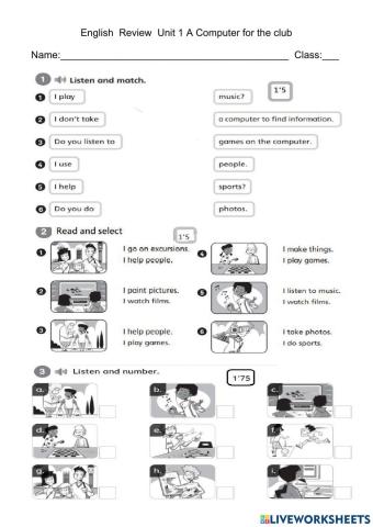 Review UNit 1 A computer for the club