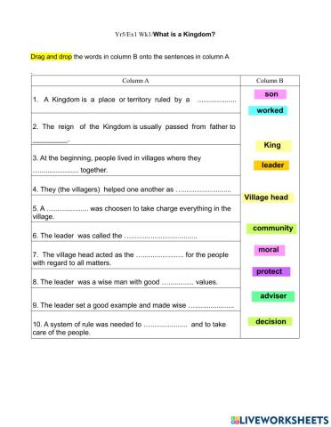 Yr5 Ex1 Wk1 What is a  Kingdom