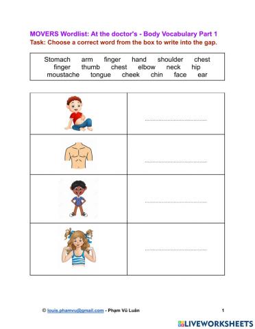 MOVERS Wordlist: At the doctor's - Body Vocabulary Part 1