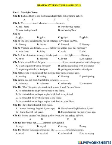 Review 1st Term Test 6- Grade 11