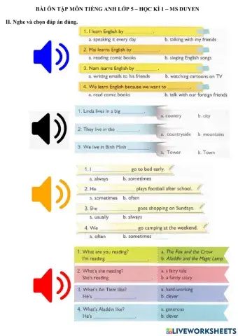Bài tập ôn thi HKI - Tiếng Anh 5