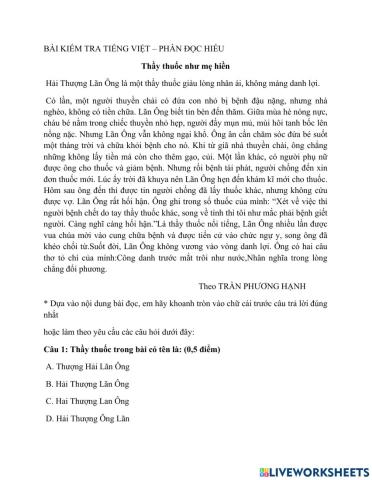 Bài kiểm tra tiếng việt cuối kì