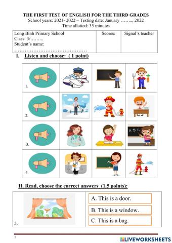 The first test grade 3 - school years 2021-2022