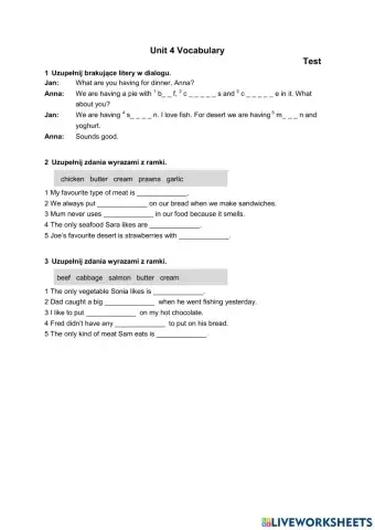 Unit 4 vocab. short test